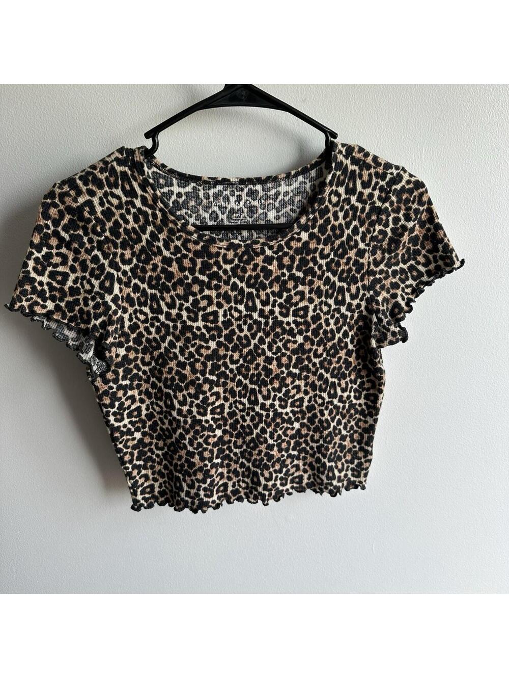American Eagle Women's Cheeta Print, Animal Print  Waffle Crop Top Size Small